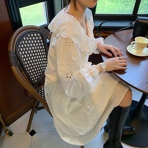 White Eyelet Cottagecore Summer Dress